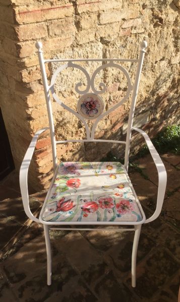 SET OF 2 STAINLESS STEEL CHAIRS with stone inlay and stone seat
